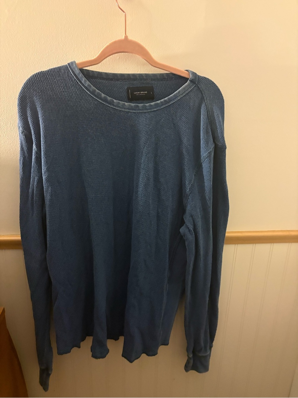 Lucky Brand Women’s Large Blue Waffle Knit Long Sleeve Pullover